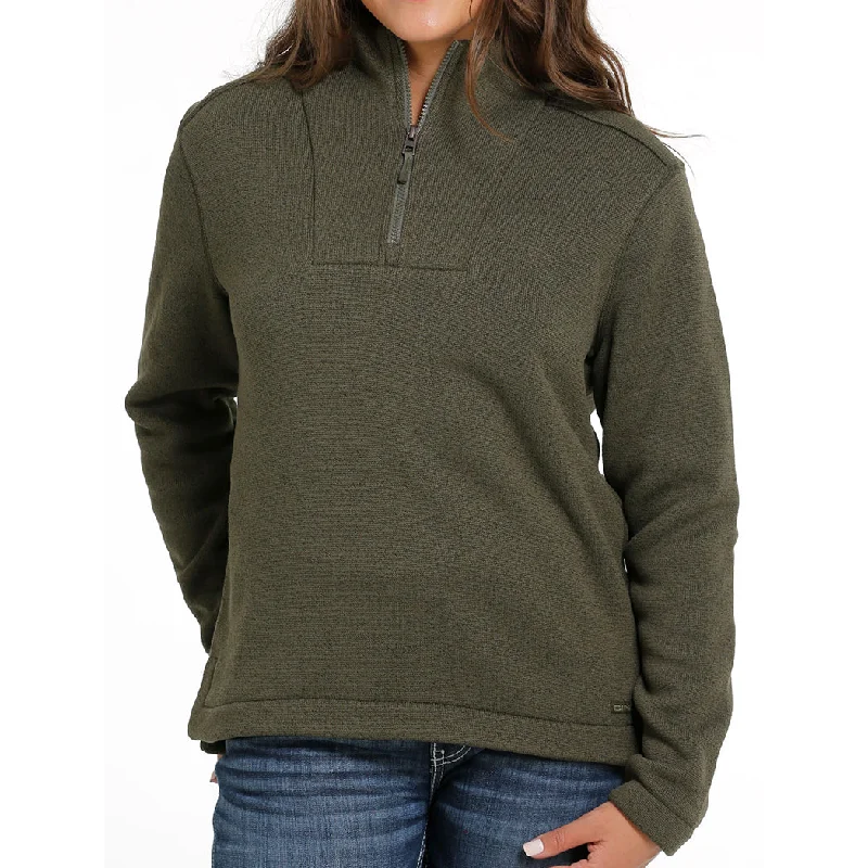 Cinch Women's Olive Solid Fleece Pullover Box Sleeve Comfort