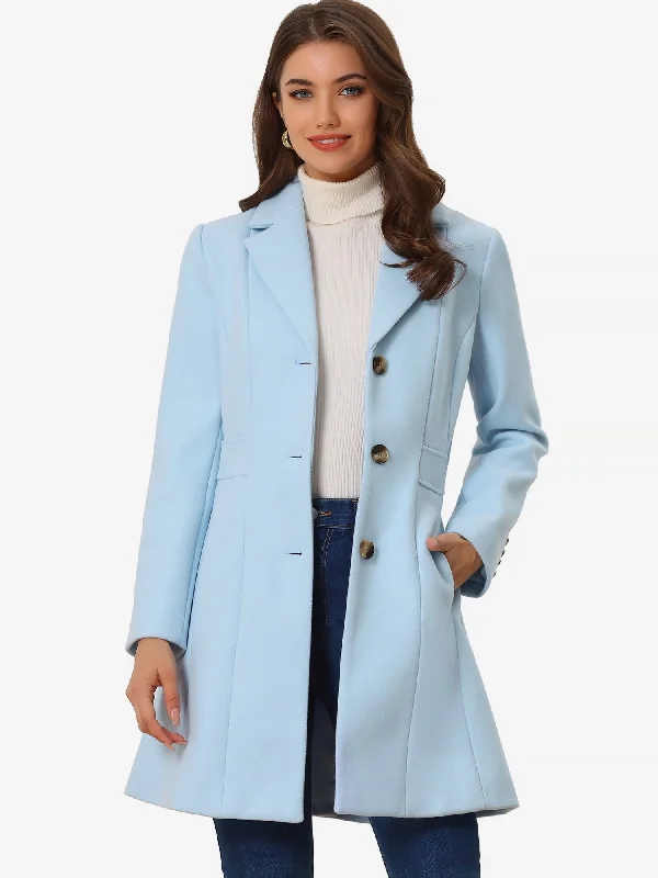 Single Breasted Notched Lapel Outerwear Winter Coats Bold Color Block Coat