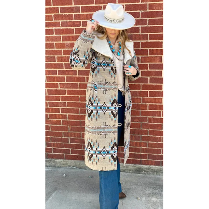 Powder River Southwest Long Wool Coat Cozy Knitted Poncho