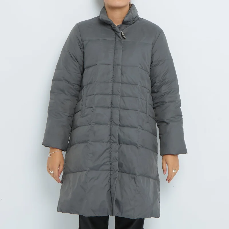 Popper Long Padded Coat - UK 10 Ruched Sleeve Blazer