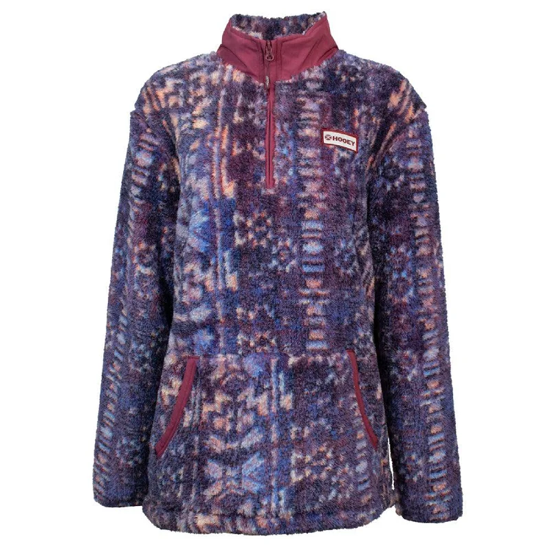 Hooey Women's Purple Fleece Pullover Flutter Sleeve Feminine