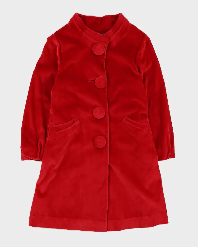 Red Velvet Short Coat - S Fitted Faux Suede Blazer
