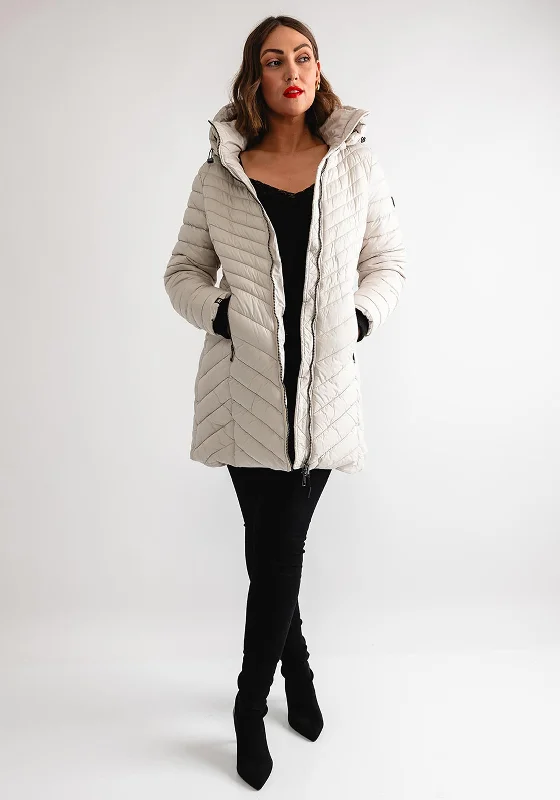 Rino & Pelle Sel Padded Long Coat, Cream Belted Crossover Blazer