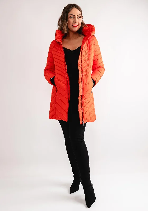Rino & Pelle Sel Padded Long Coat, Tango Orange Ultra-Soft Sherpa Vest