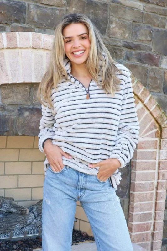 Simply Southern Luxe Quarter Zip Pullover for Women in Pavement Grey | PP-0224-PULL-LUXE-PVMNT Bardot Neck Top