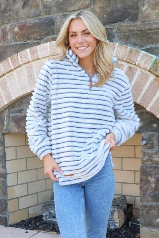 Simply Southern Luxe Quarter Zip Pullover for Women in Steel Blue | PP-0224-PULL-LUXE-STEEL Boxy Neck Sweater