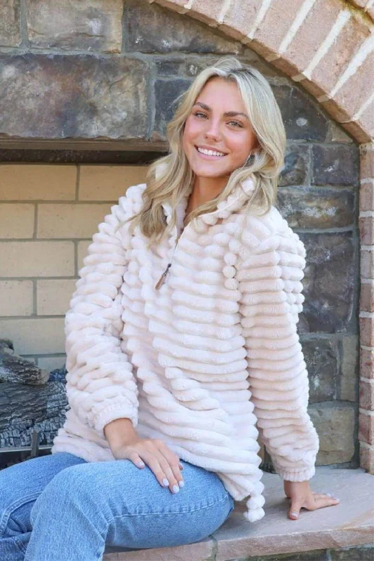 Simply Southern Luxe Quarter Zip Pullover for Women in Tan Snow | PP-0224-PULL-LUXE-SNOW Besom Neck Pullover