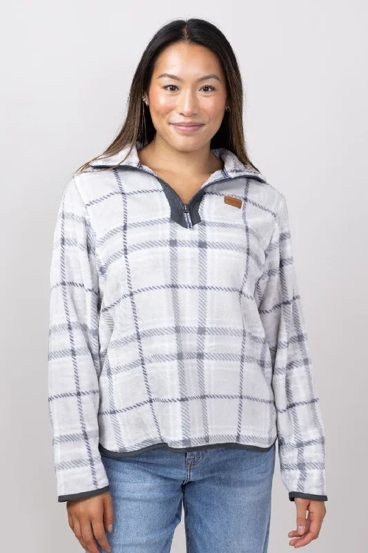 Simply Southern Y-Neck Pullover for Women in Grey Plaid | PP-0224-PULL-YNCK-GRYPLD Port Neck Pullover Simply Southern Y-Neck Pullover for Women in Grey Plaid | PP-0224-PULL-YNCK-GRYPLD Port Neck Pullover