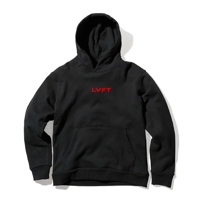 Slate Pullover Hoodie - Black/Red Asymmetrical Hem Sweater
