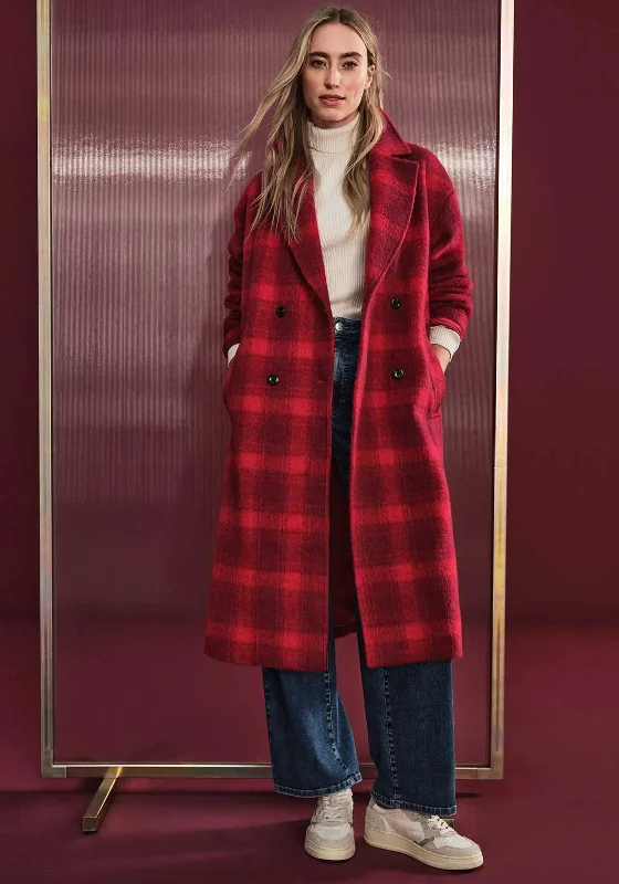 Street One Long Check Coat, Autunm Red Classic Trench Coat