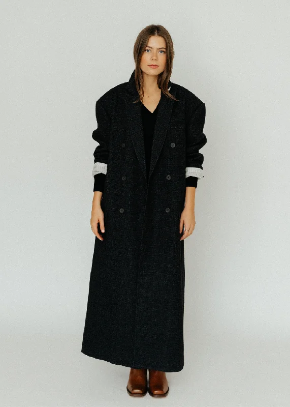Tibi Kian Glenplaid Maxi Tux Coat Vintage Suede Jacket