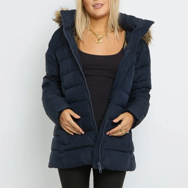 Tommy Hilfiger Fur Trim Hooded Padded Coat- UK 16 Warm Down Parka