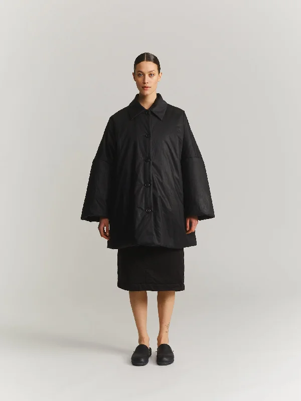 TRIANGLE COAT - LACQED - BLACK Soft Thermal Overcoat