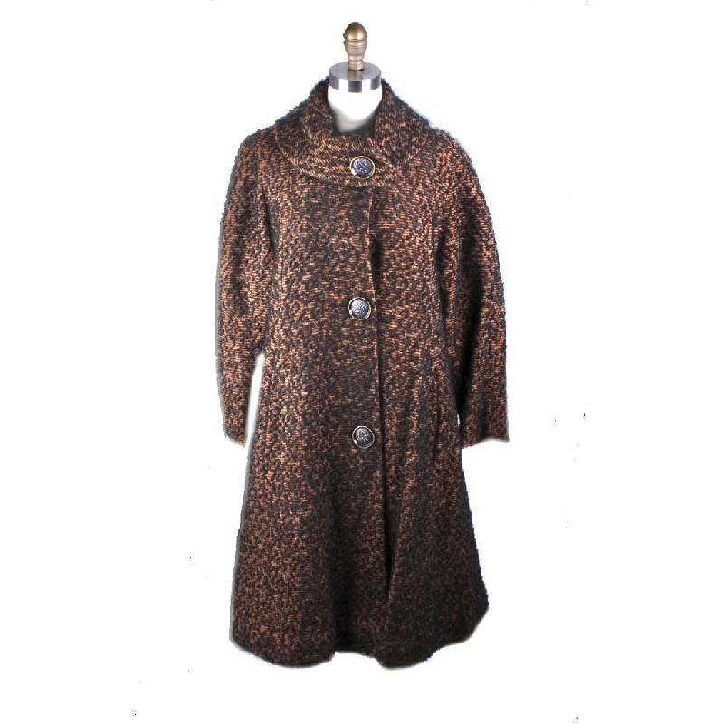 Vintage 1950s Swing Coat Brown/Black Boucle M/L Womens Winter Fuzzy Sherpa Pullover