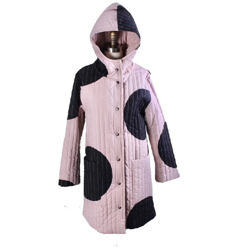 Vintage Vuokko Huge Polka Dot Cotton Quilted Womens Hooded Coat Snap Front Mod XS/S Luxe Faux Fur Coat Vintage Vuokko Huge Polka Dot Cotton Quilted Womens Hooded Coat Snap Front Mod XS/S Luxe Faux Fur Coat