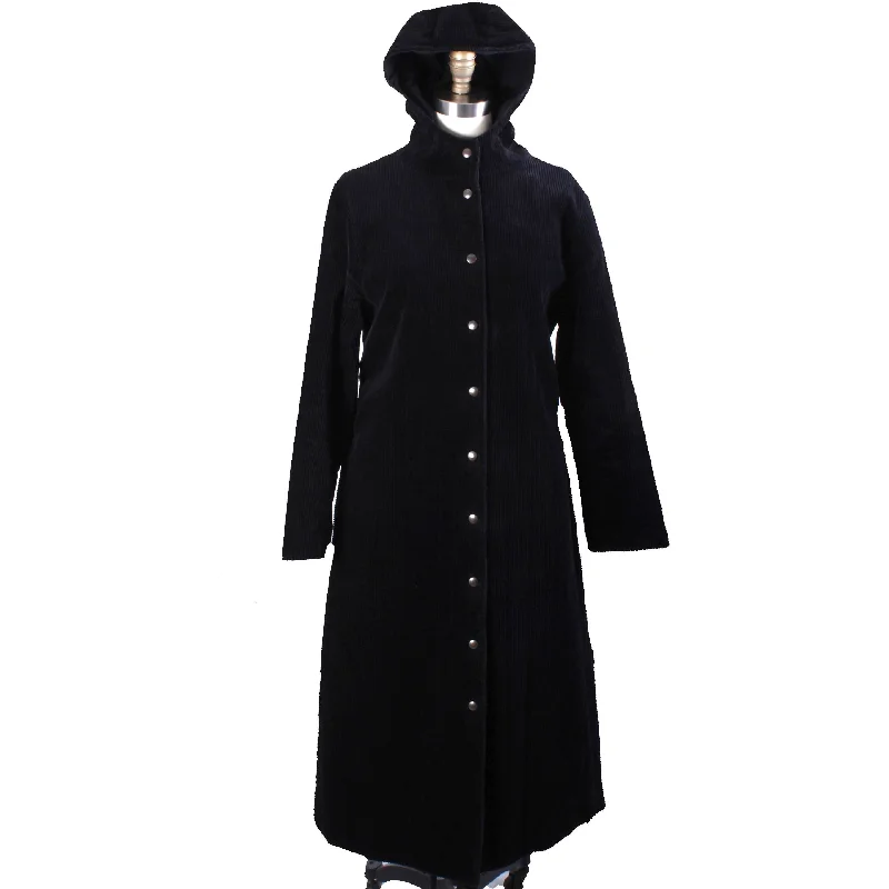 Vintage 1970s Vuokko Suomi Finland Black Cotton Corduroy Coat Snap Front Mod 42 Relaxed Utility Shacket