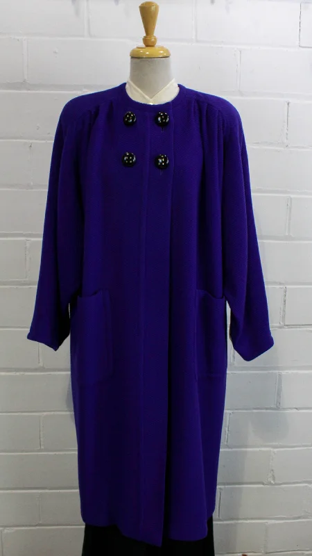 Vintage 1980s Valentino Royal Blue Wool Coat, Large Chic Oversized Blazer