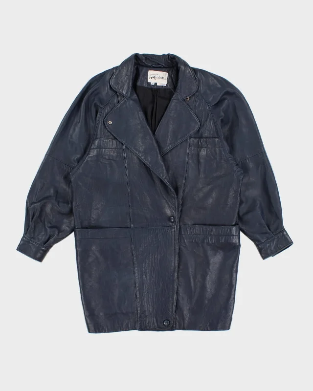 Vintage 80s Bagatelle Blue Leather Coat - M Ultra-Light Down Coat