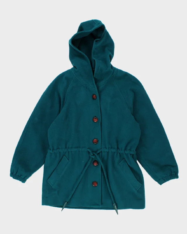 Vintage 80s Hooded Wool Coat - L Pastel Wool Peacoat