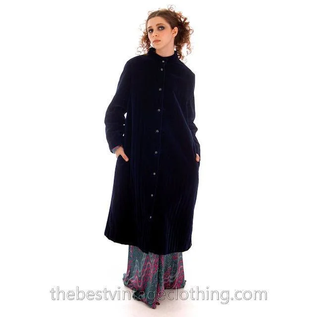 Vintage Vuokko Suomi Blueberry Cotton Velvet Channel Quilted Coat 1970s Sz 40 A-Line Swing Coat