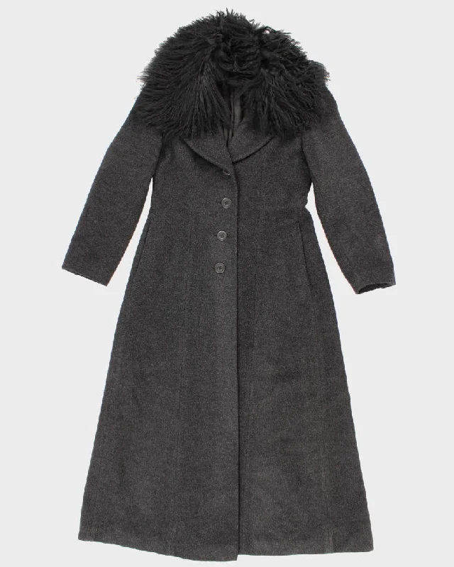 Vintage Wool Blend Elegant Fluffy Collared Coat - M Cropped Moto Jacket