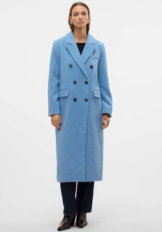 Vero Moda Densia Long Wool Coat, Allure Blue Insulated Snow Jacket