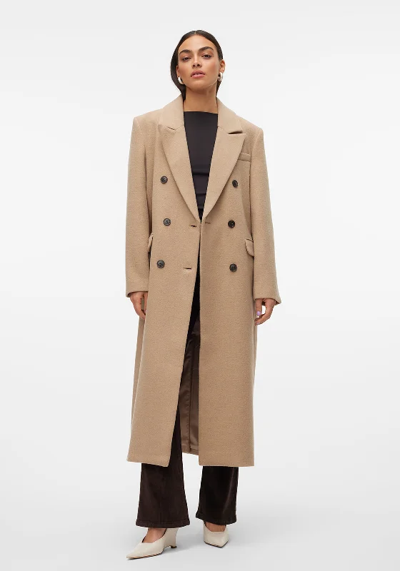 Vero Moda Densia Long Wool Coat, Beige Classic Riding Jacket