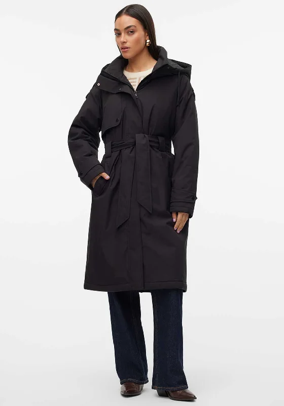 Vero Moda Jane Long Padded Hooded Coat, Black Elegant Cape Blazer