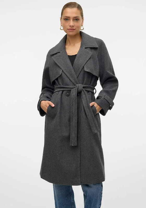 Vero Moda Popmiley Long Coat, Dark Grey High-Collar Puffer Coat