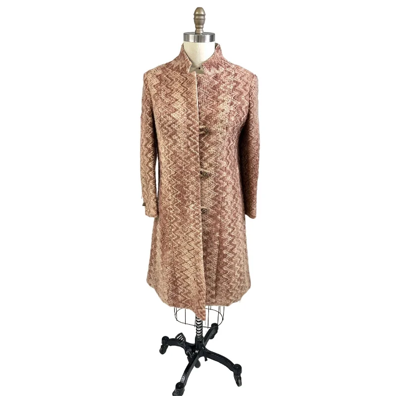 VTG 1970s Retro Womens Coat Rusty Zigzag Woven Wool w/ Rhinestone Cone Buttons Sz S/M Fitted Tailored Blazer