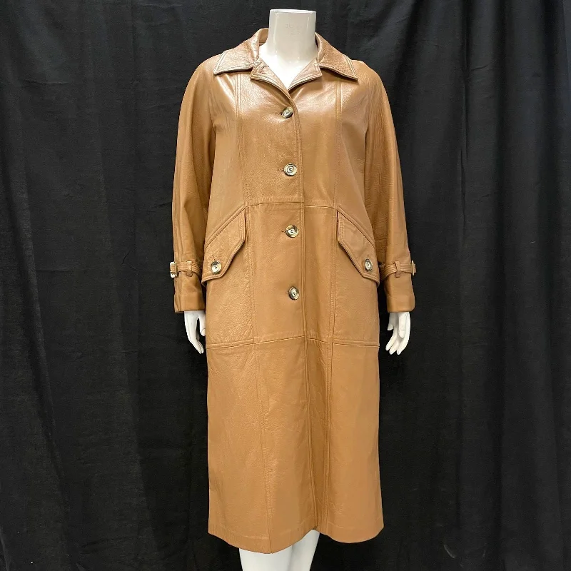Wmns Vintage NEW ENGLAND SPORTSWEAR CO. Brown Genuine Leather Duster Coat No Sz Velvet Evening Cape