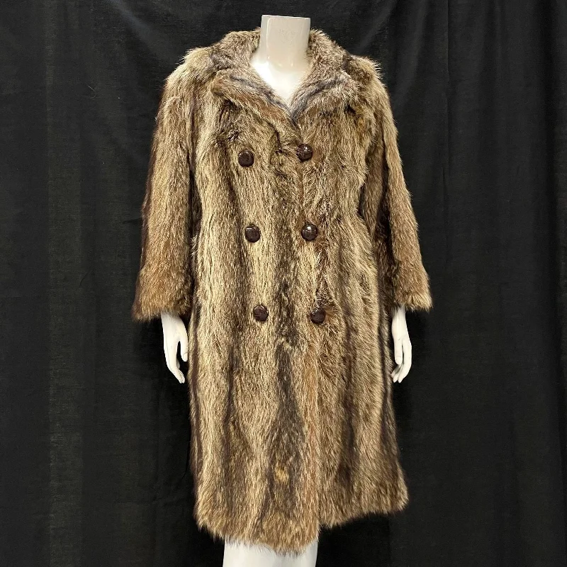 Wmns Vintage RECKMEYER'S Genuine Raccoon Fur Long Double Breasted Coat 44" Bust Recycled Down Jacket