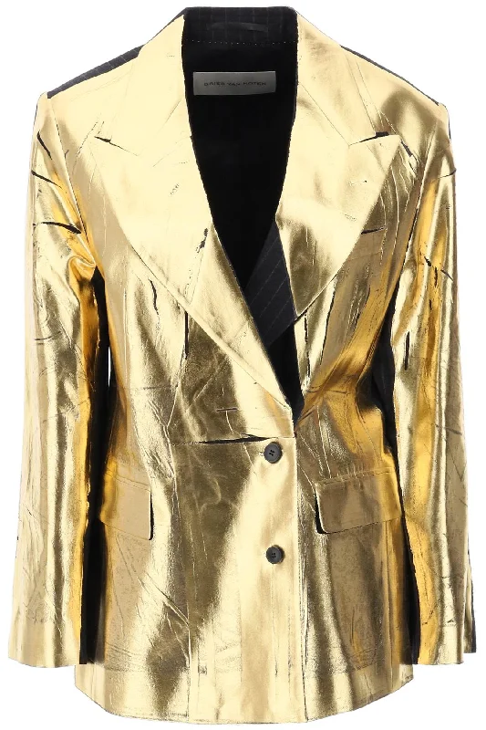 Benos Blazer With Metallic Coating  - Grey Linen Women's Suit