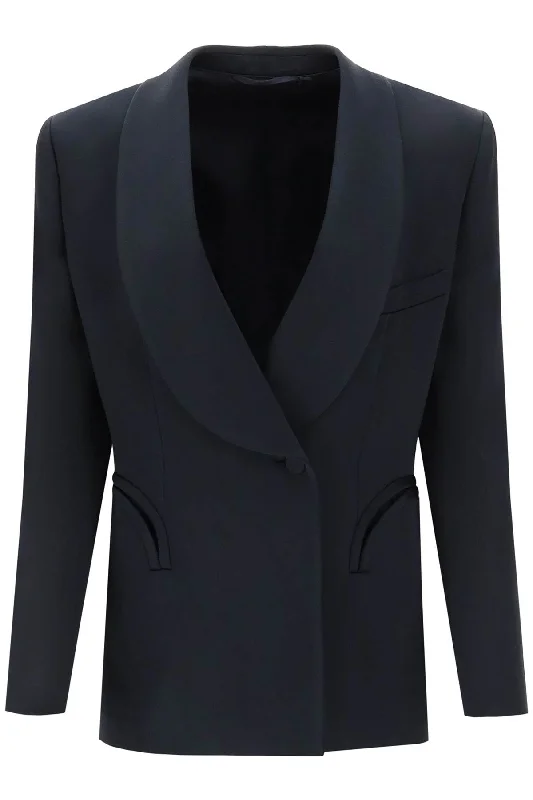 'heart Smoking Novalis' Double-breasted Blazer In Crepe Satin  - Blue Women's Unique Blazer