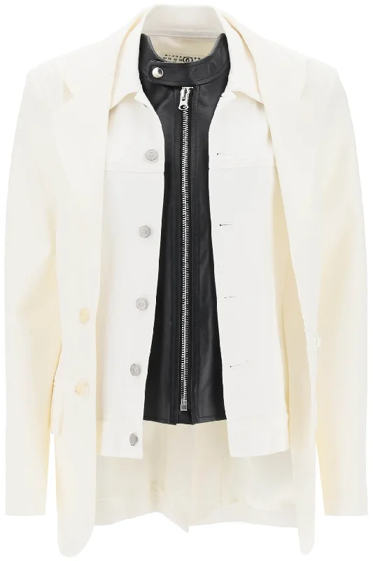 Trompe L'oeil Layered Blazer  - Bianco Women's Custom Jacket