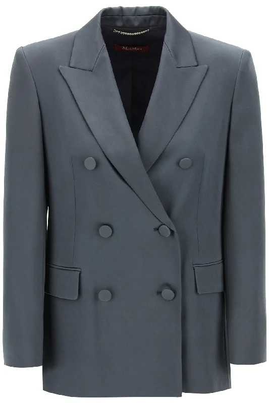 Teiera Satin Double-breasted Blazer  - Grey Women's Boutique Jacket