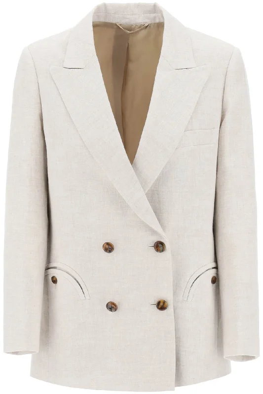 Everyday Mid-day Sun Double-breasted Blazer  - Beige Women's Wedding Blazer
