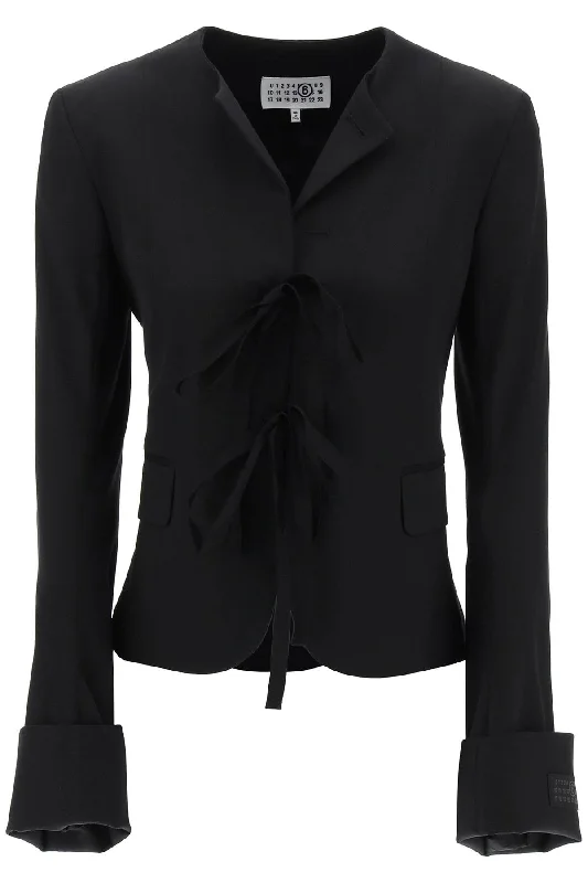 Single-breasted Blazer With Round Neck  - Black Women's Party Jacket