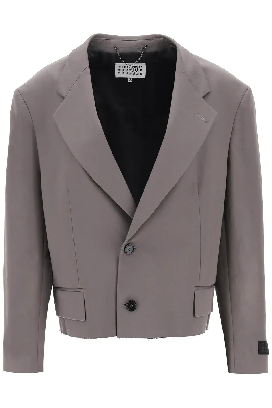 Cropped Blazer With Cut-off Hem  - Grey Women's High-End Blazer