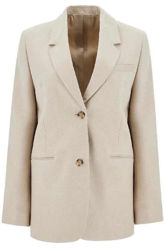 Linen Blend Blazer For  - Beige Women's Handmade Blazer