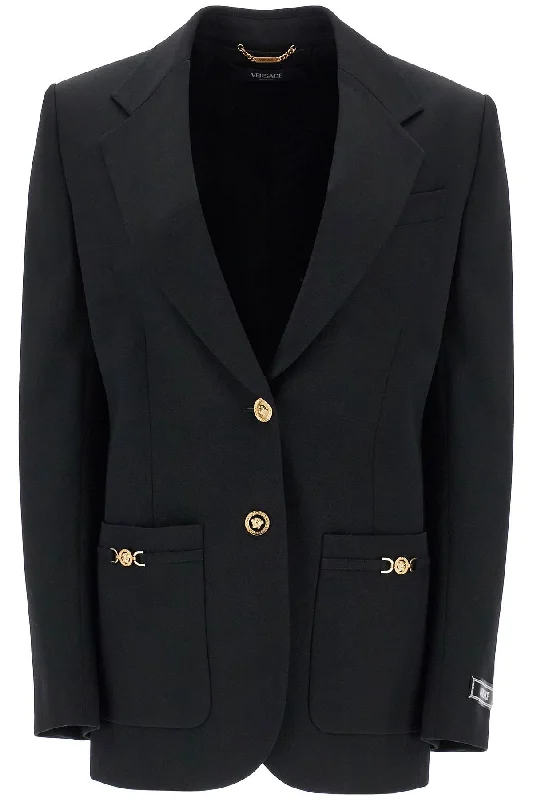 Single-breasted Wool Stretch Blazer  - Black Women's Custom Jacket