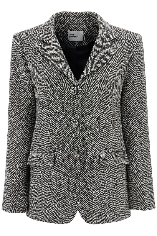 Herringbone Three-button Blazer  - Black Women's Trendy Jacket