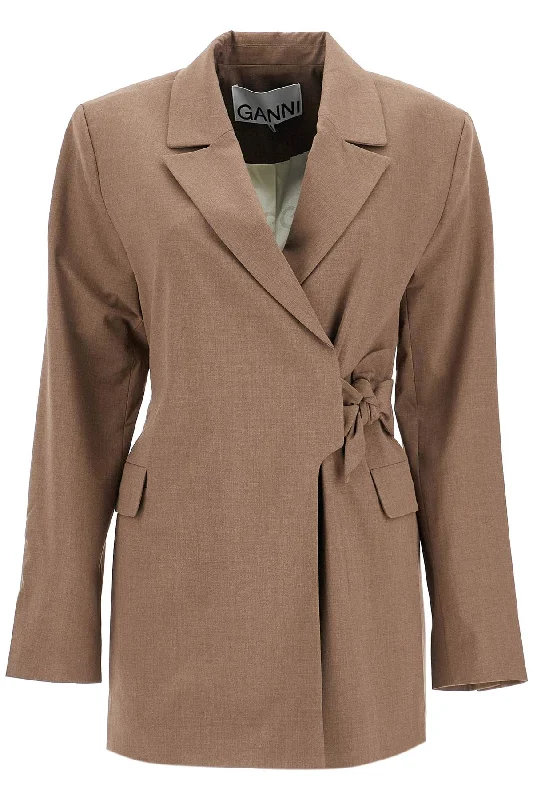 Double-breasted Blazer With  - Brown Slimming Women's Blazer
