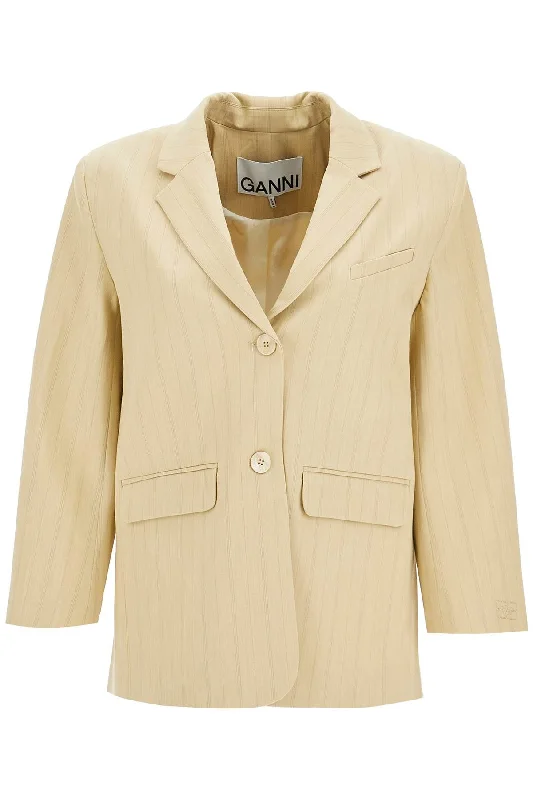 Striped Boxy Blazer  - Beige Women's Stripe Blazer