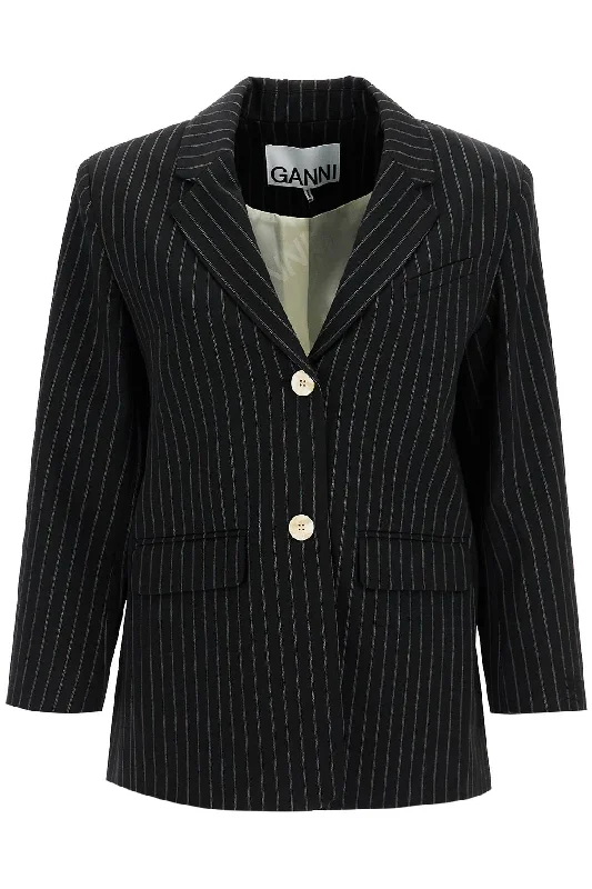 Striped Boxy Blazer  - Black Women's Plaid Suit
