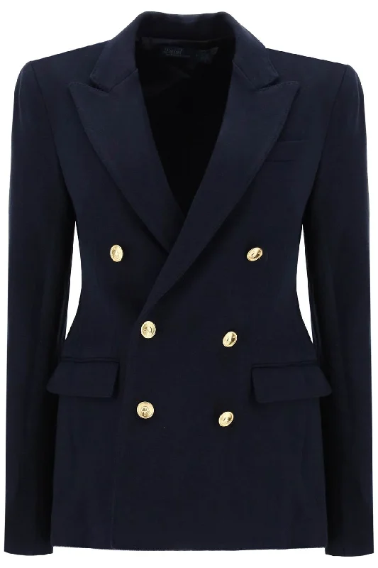 Knitted Double-breasted Blazer  - Blue Women's Lightweight Blazer
