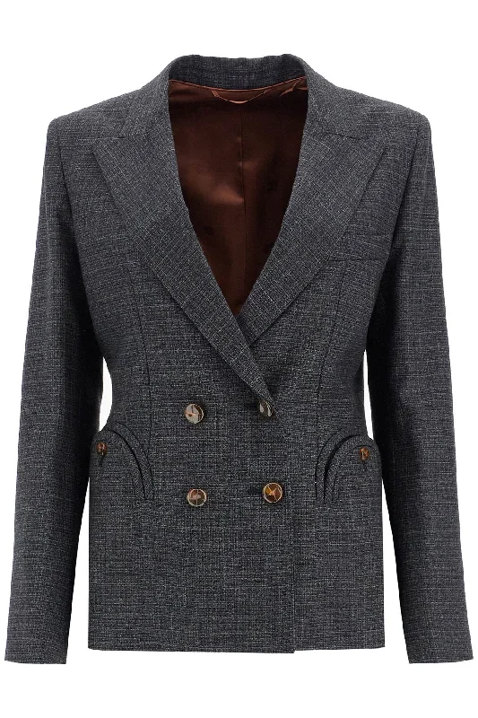 Hunley Double-breasted Wool Blazer  - Grey Women's Elegant Suit