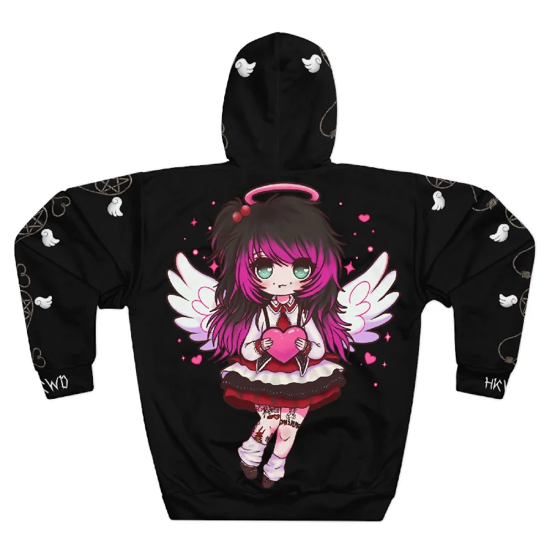 8ngelonline Desire Pullover All Over Print Hoodie Black Ruffle Neck Pullover
