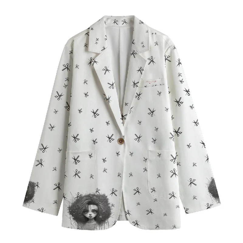 All-Over Print Women's Leisure Blazer | 245GSM Cotton hair, life, themed print Women's Handmade Blazer All-Over Print Women's Leisure Blazer | 245GSM Cotton hair, life, themed print Women's Handmade Blazer