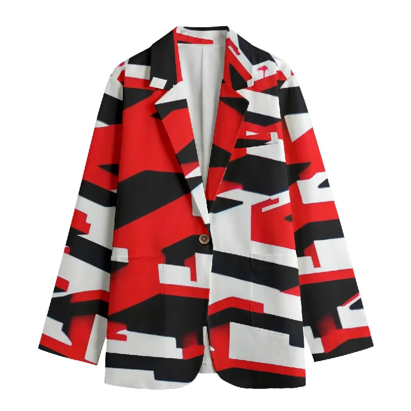 All-Over Print Women's Leisure Blazer | 245GSM Cotton SS3 red black and white print Women's Custom Jacket All-Over Print Women's Leisure Blazer | 245GSM Cotton SS3 red black and white print Women's Custom Jacket